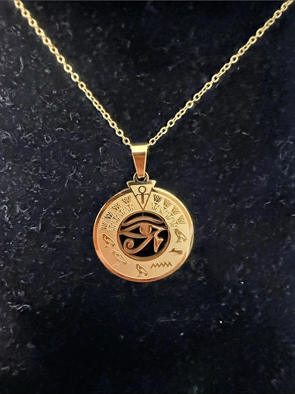 Horus Eye Pendant Necklace in Gold Egyptian Pharos 18k gold plated stainless ste
